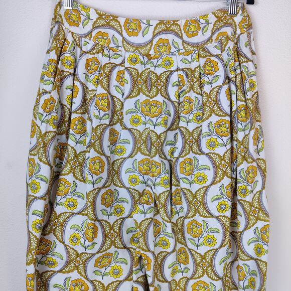 Antik Batik Tanissa Oversized Harem Pant Cotton Poplin REtro Yellow Floral Large - Picture 9 of 16